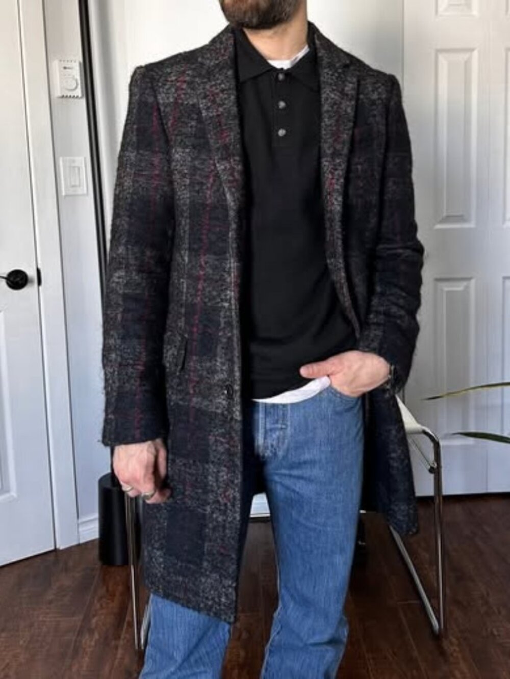 Club Monaco Plaid Wool Topcoat - Small